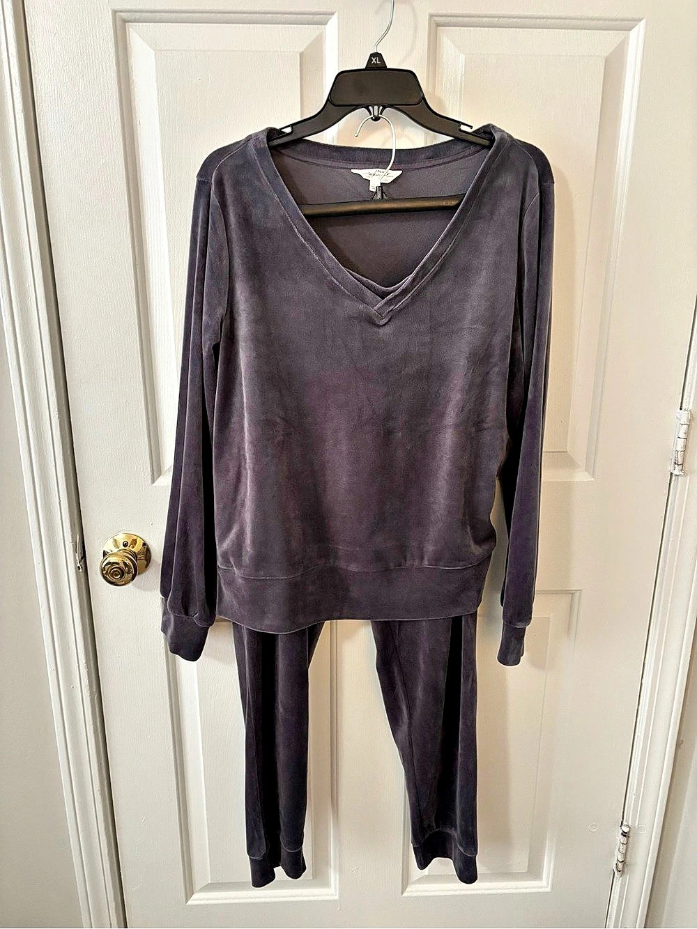 Soma Weekend Velour Jogger Set in Blue/Gray Size Large Like New
